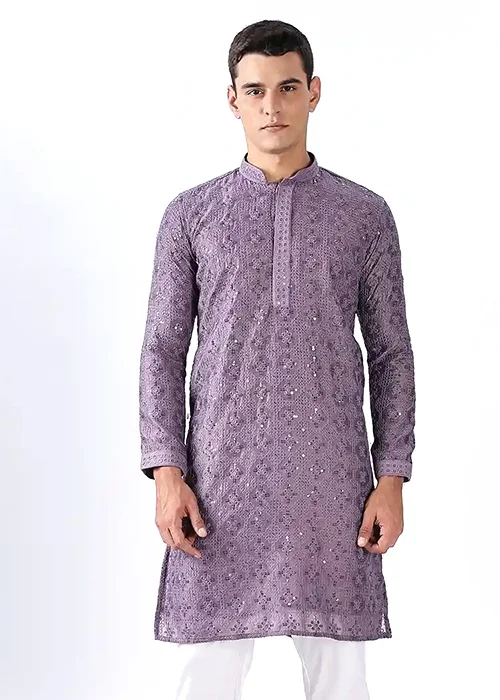 Men Embellished Cotton Blend Straight Kurta