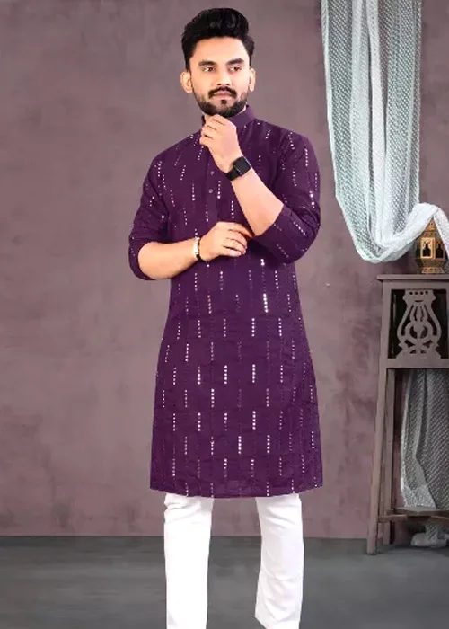Men Embroidered Cotton Silk Straight Kurta