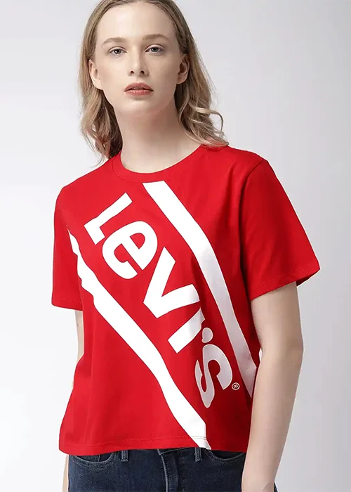 Women Printed Round Neck Pure Cotton Red T-Shirt