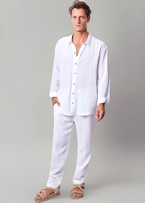 Men Cotton Blend Shirt Pant Clothes Set