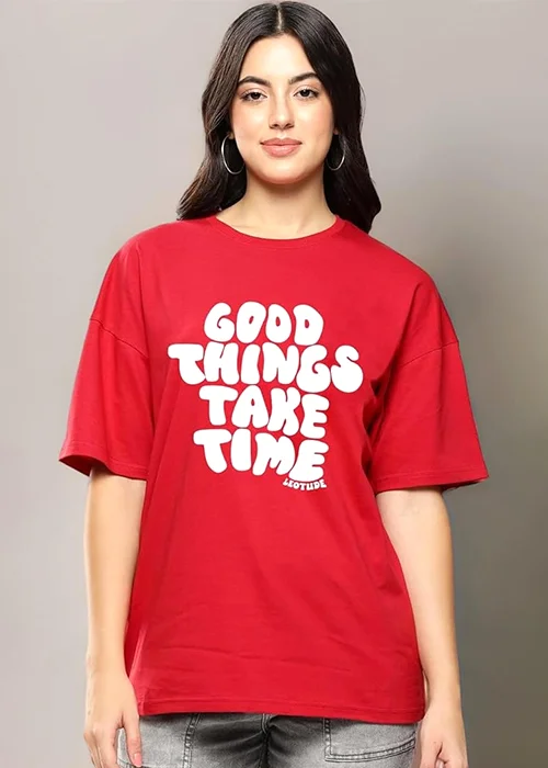 Women Printed Round Neck Pure Cotton Red T-Shirt
