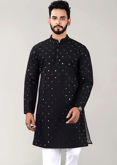 Men Embellished Cotton Blend Straight Kurta