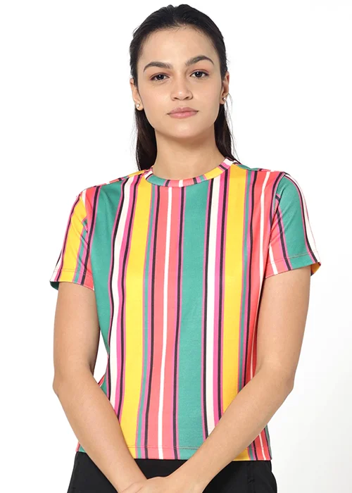 Women Solid Crew Neck Cotton Blend Multicolor T-Shirt