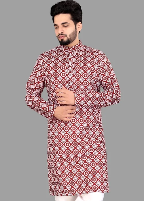 Men Printed Cotton Blend Straight Kurta