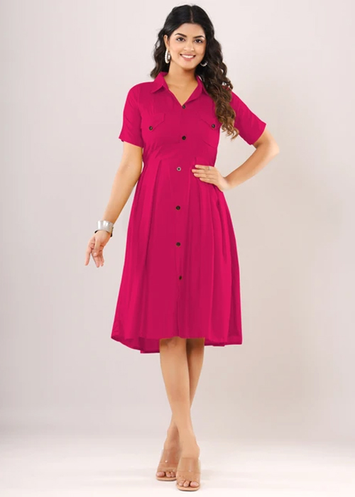 Women A-line Pink Knee Length Dress
