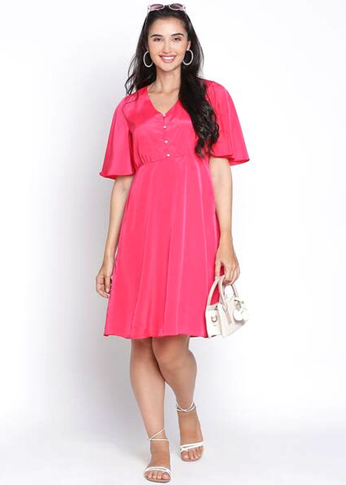 Women A-line Pink Knee Length Dress