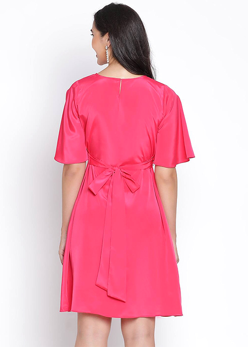 Women A-line Pink Knee Length Dress