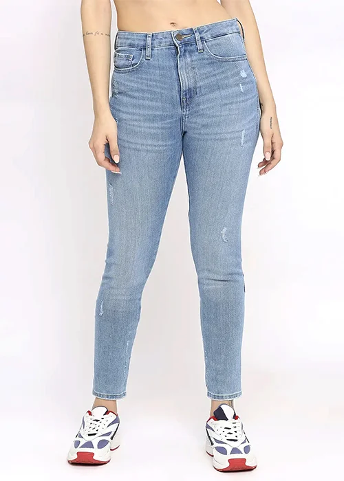 Women Slim Mid Rise Light Blue Jeans