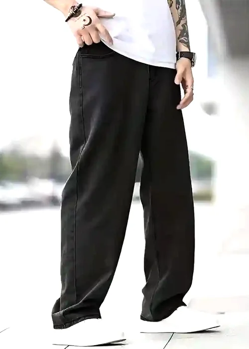 Men Loose Fit Mid Rise Black Jeans