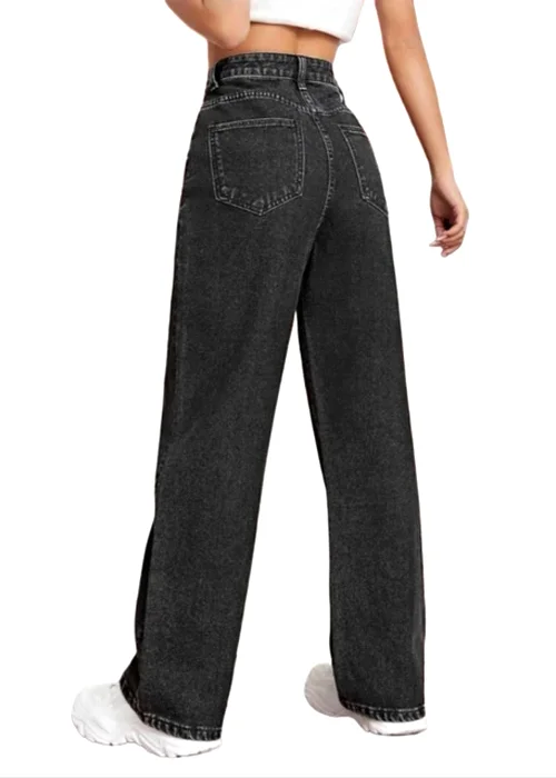 Women Loose Fit Mid Rise Black Jeans