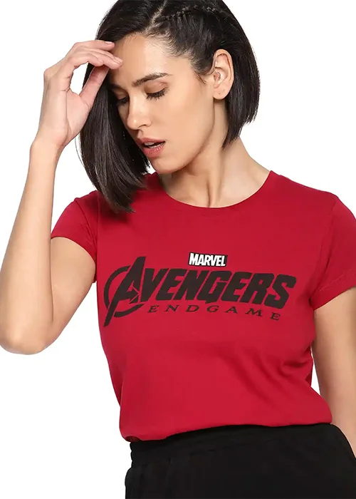 Women Printed Round Neck Pure Cotton Red T-Shirt