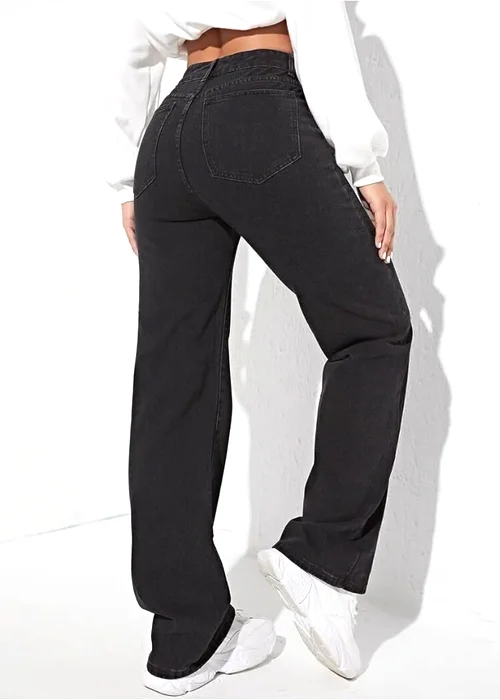 Women Loose Fit Mid Rise Black Jeans