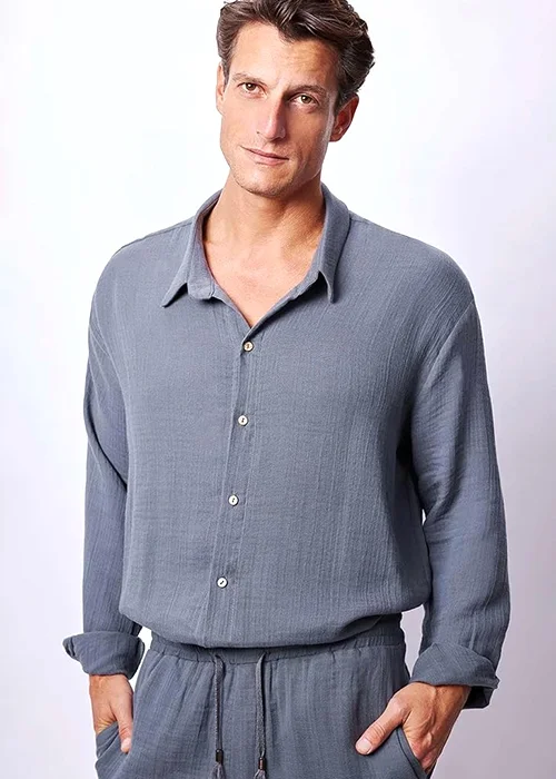 Men Cotton Blend Shirt Pant Clothes Set