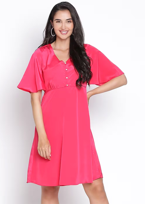 Women A-line Pink Knee Length Dress