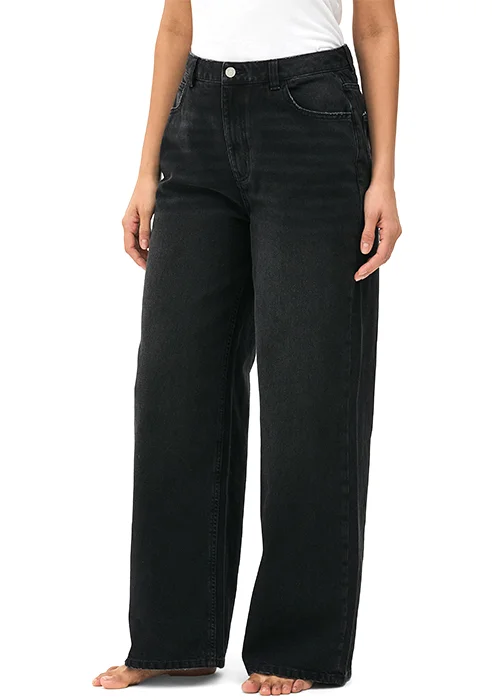 Women Loose Fit Mid Rise Black Jeans