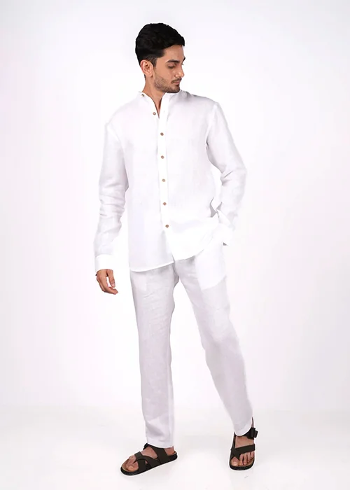 Men Linen Shirt Pant Clothes Set