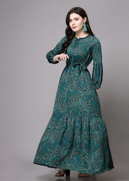 Women Fit and Flare Green Maxi/Full Length Dress