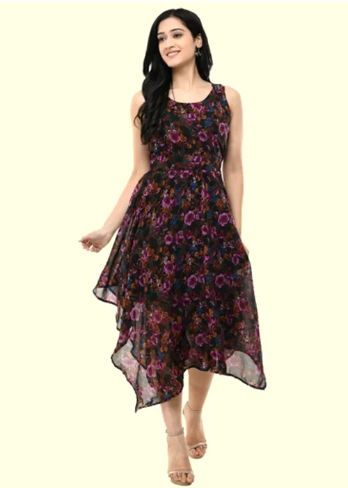 Women Asymmetric Multicolor Midi/Calf Length Dress