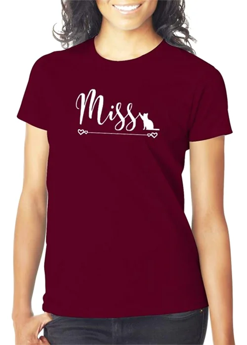 Women Typography Round Neck Pure Cotton Maroon T-Shirt