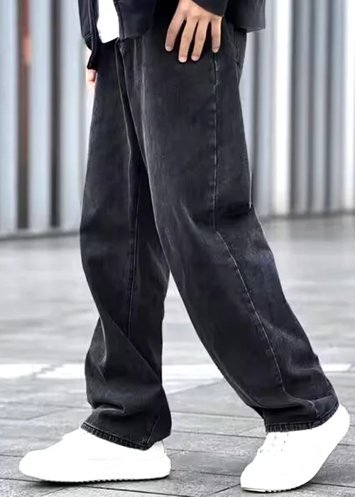 Men Loose Fit Mid Rise Black Jeans