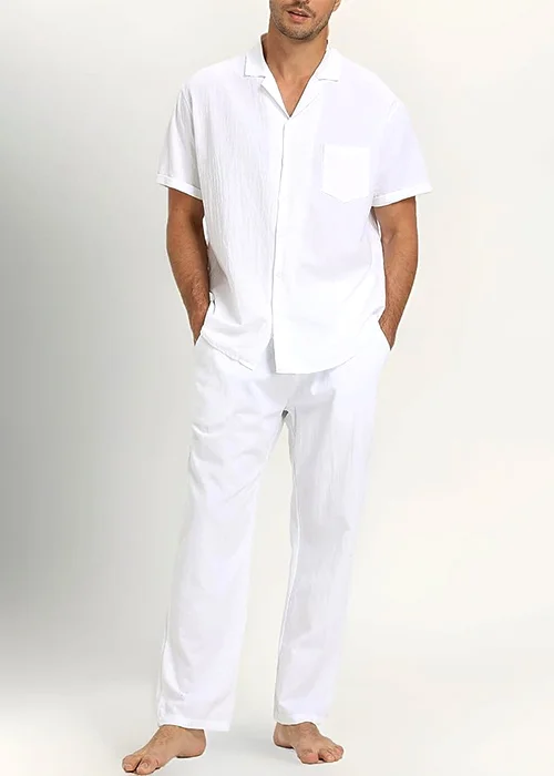 Men Linen Shirt Pant Clothes Set