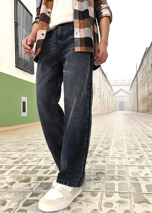Men Loose Fit Mid Rise Black Jeans