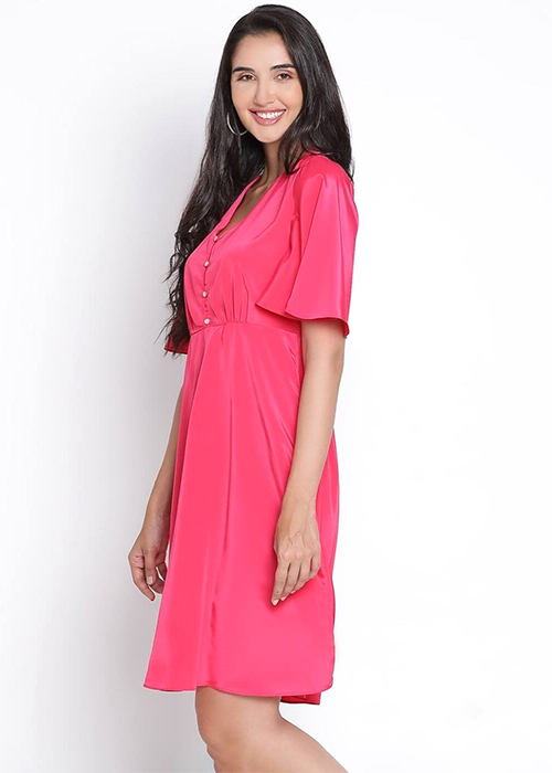 Women A-line Pink Knee Length Dress