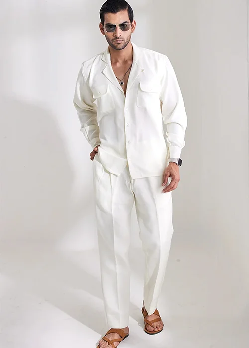 Men Linen Shirt Pant Clothes Set